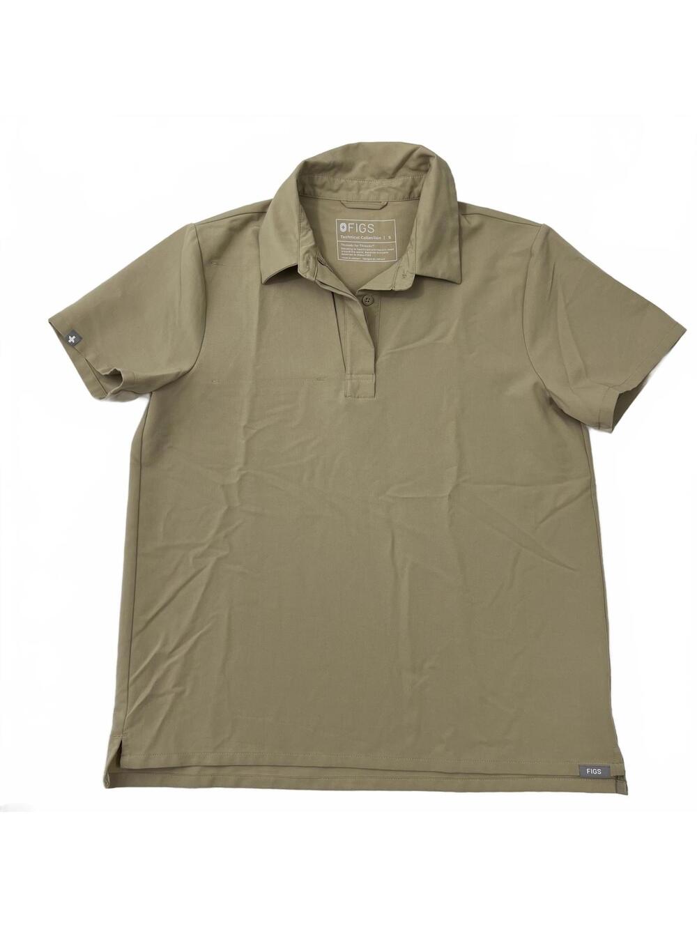 FIGS Technical Collection Women’s Polo Pique Small Khaki Short Sleeve Scrub Top